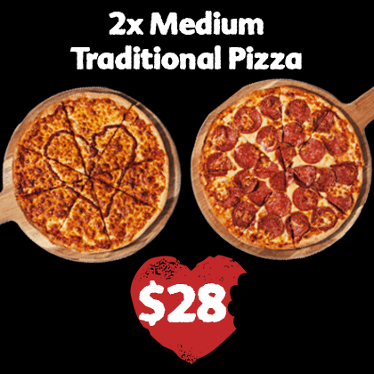 2x Medium Traditional Pizzas